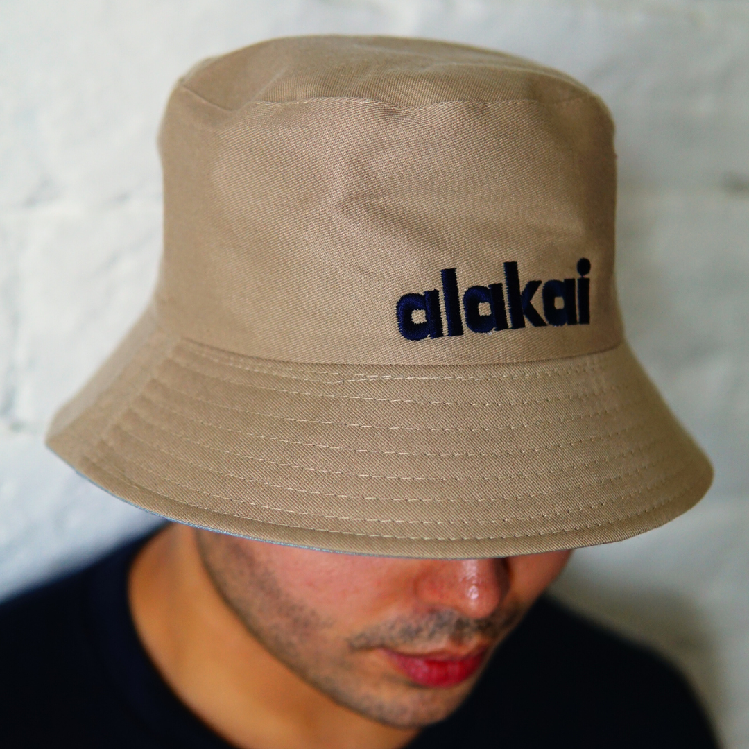 Khaki Alakai Bucket Hat - Navy Embroidery
