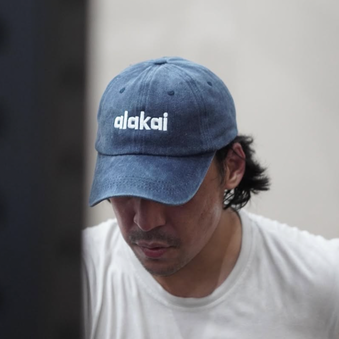 Alakai Dad Cap - Acid Wash Denim in White