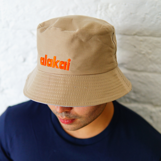 Khaki Alakai Bucket Hat - Orange Embroidery